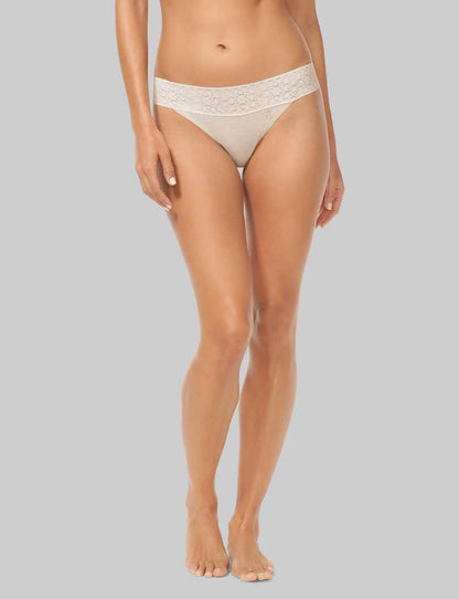 Women's Cool Cotton Thong, Lace Waist