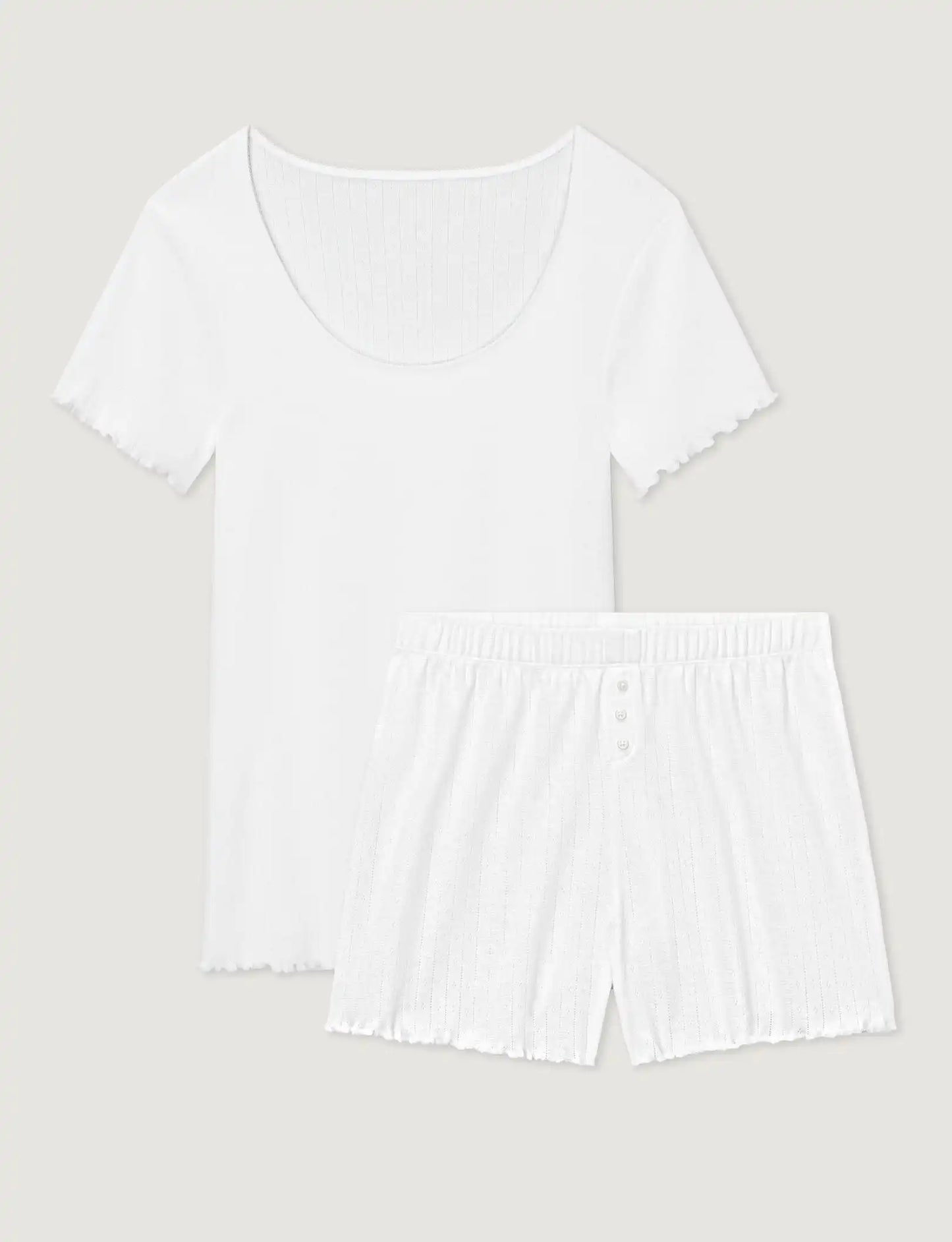 Women's Cotton Pointelle Rib Tee & Short Set