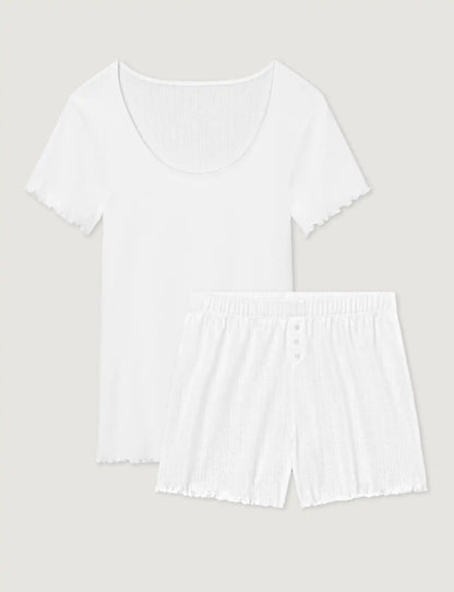 Women's Cotton Pointelle Rib Tee & Short Set