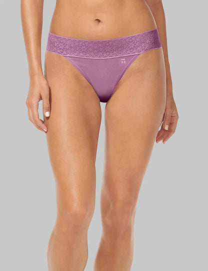 Women's Cool Cotton Thong, Lace Waist