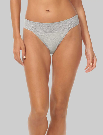 Women's Cool Cotton Thong, Lace Waist