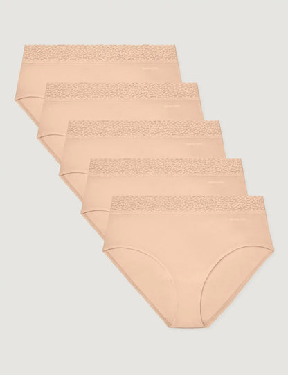 Women's Second Skin High-Rise Brief, Lace Waist (5-Pack)