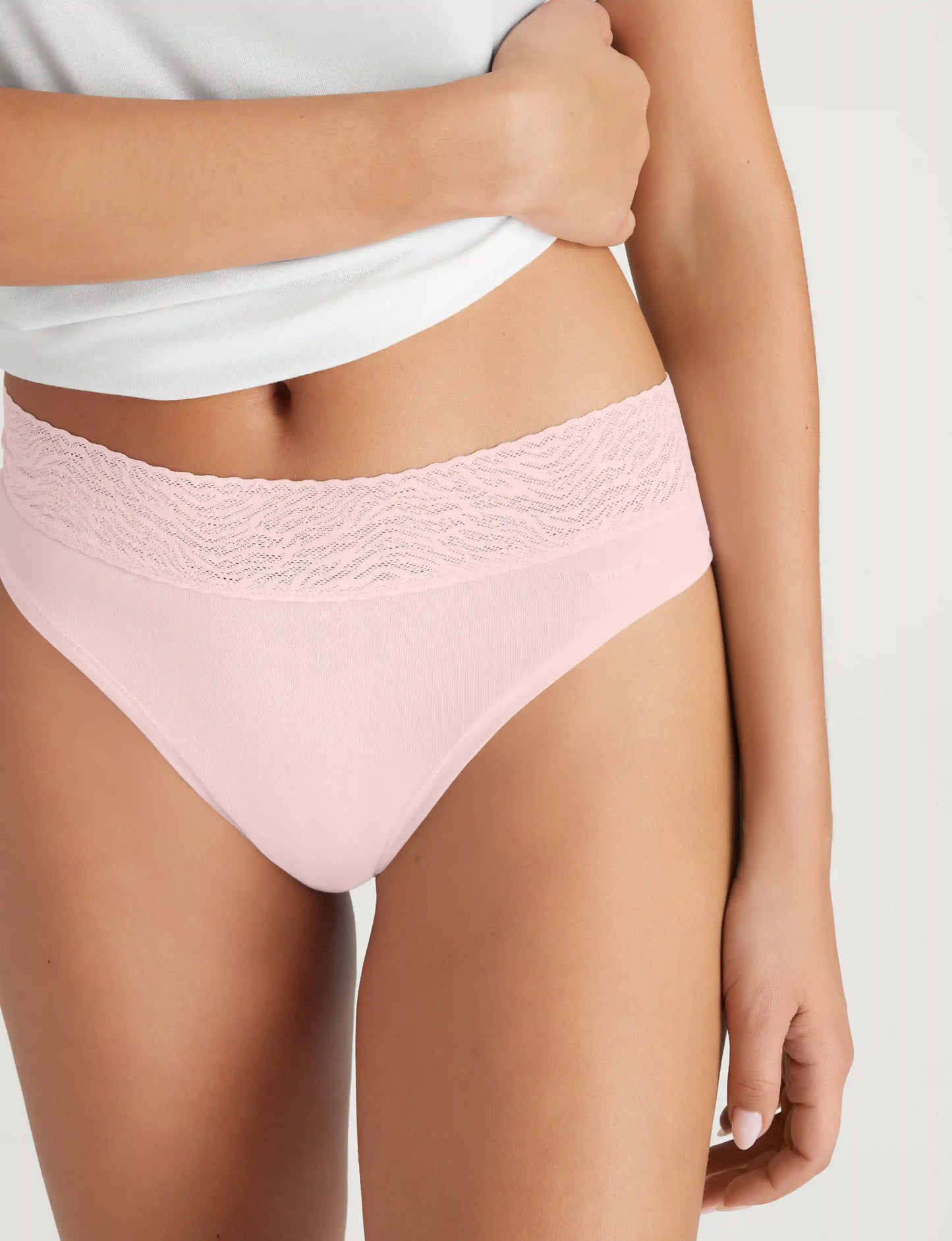 Women's Cool Cotton Thong, Lace Waist
