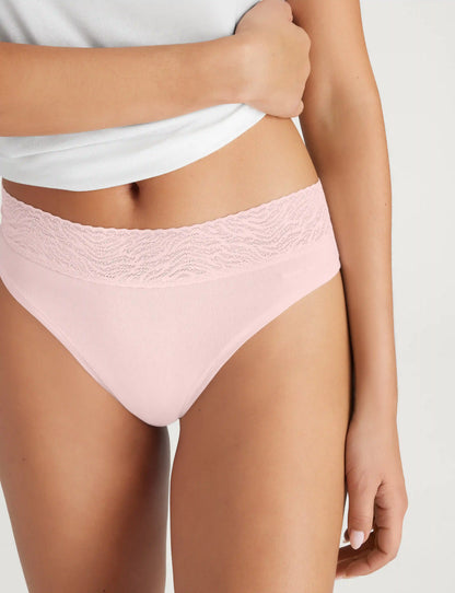 Women's Cool Cotton Thong, Lace Waist