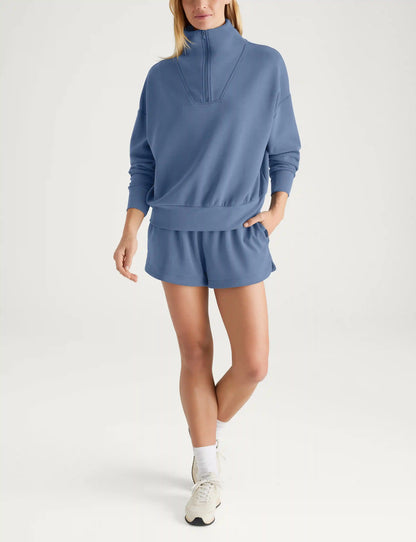 Women's Luxe Traveler Knit Quarter Zip & Mid-Rise Short Set