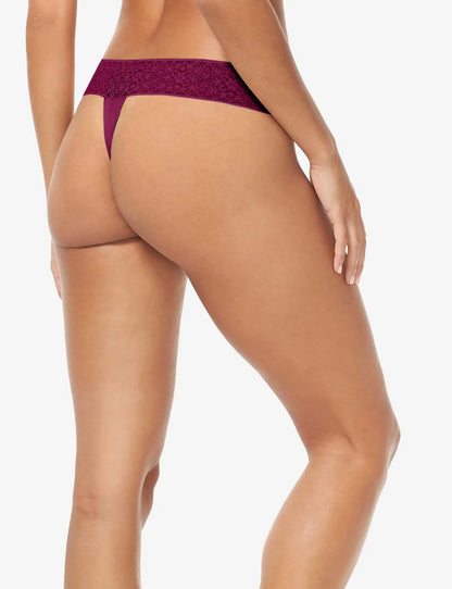 Women's Cool Cotton Thong, Lace Waist