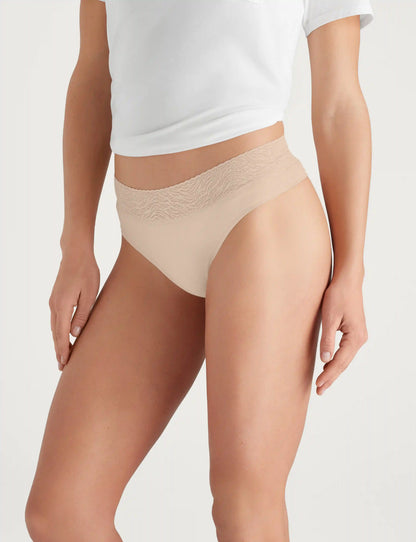 Women's Cool Cotton Thong, Lace Waist