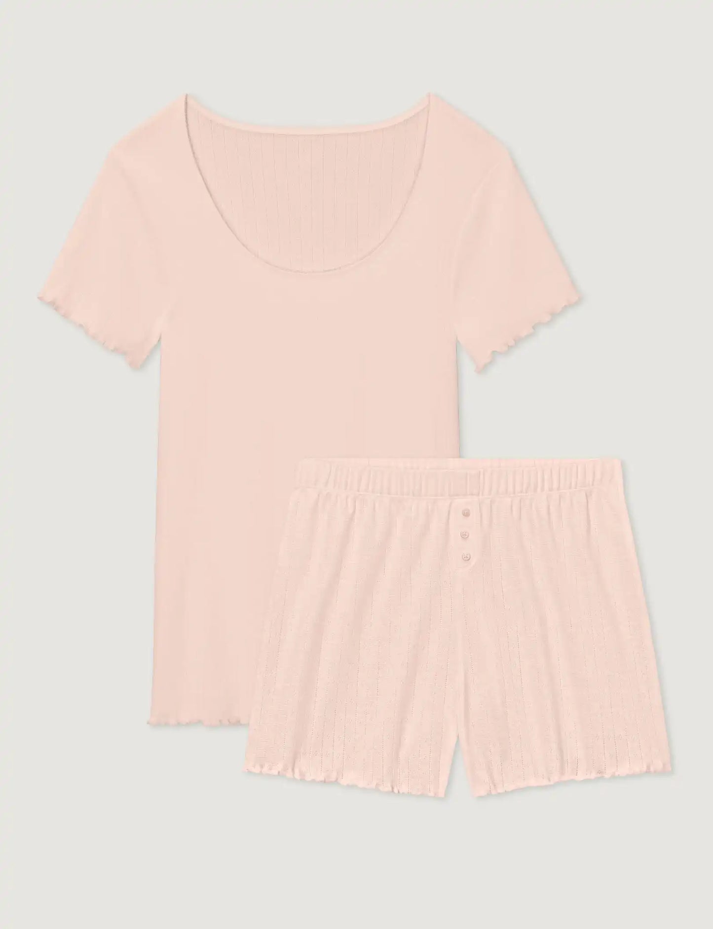 Women's Cotton Pointelle Rib Tee & Short Set