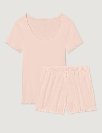 Women's Cotton Pointelle Rib Tee & Short Set
