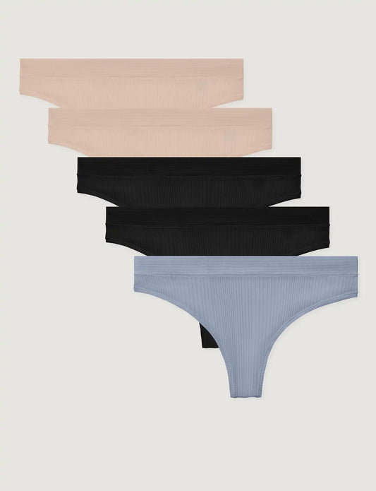 Women's Second Skin Luxe Rib Thong (5-Pack)