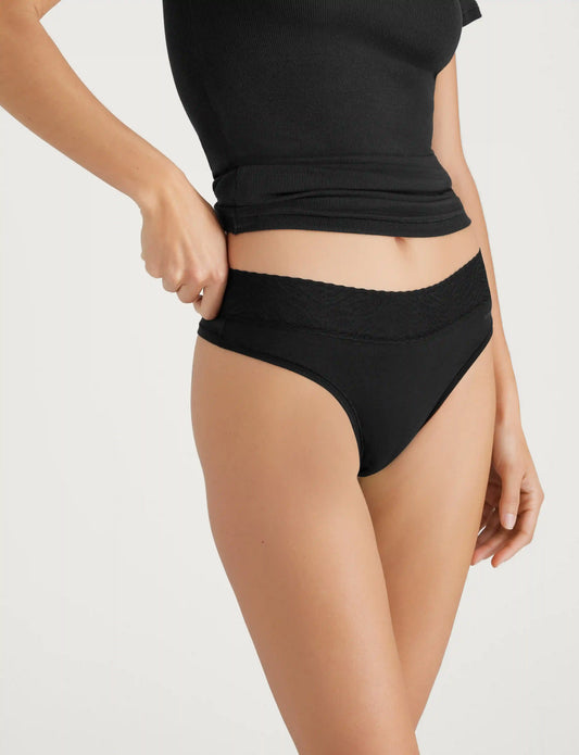 Women's Cool Cotton Thong, Lace Waist