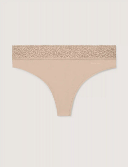 Women's Cool Cotton Thong, Lace Waist