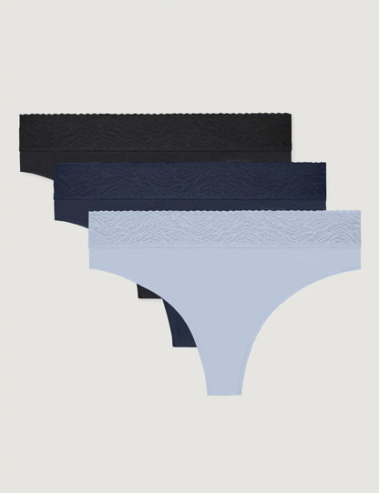 Women's Cool Cotton Thong, Lace Waist (3-Pack)