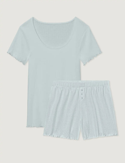 Women's Cotton Pointelle Rib Tee & Short Set