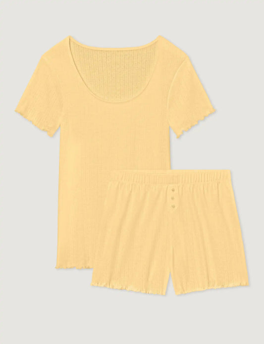 Women's Cotton Pointelle Rib Tee & Short Set