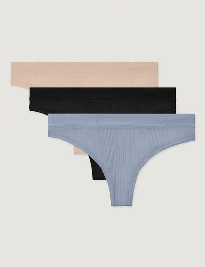 Women's Second Skin Luxe Rib Thong (3-Pack)