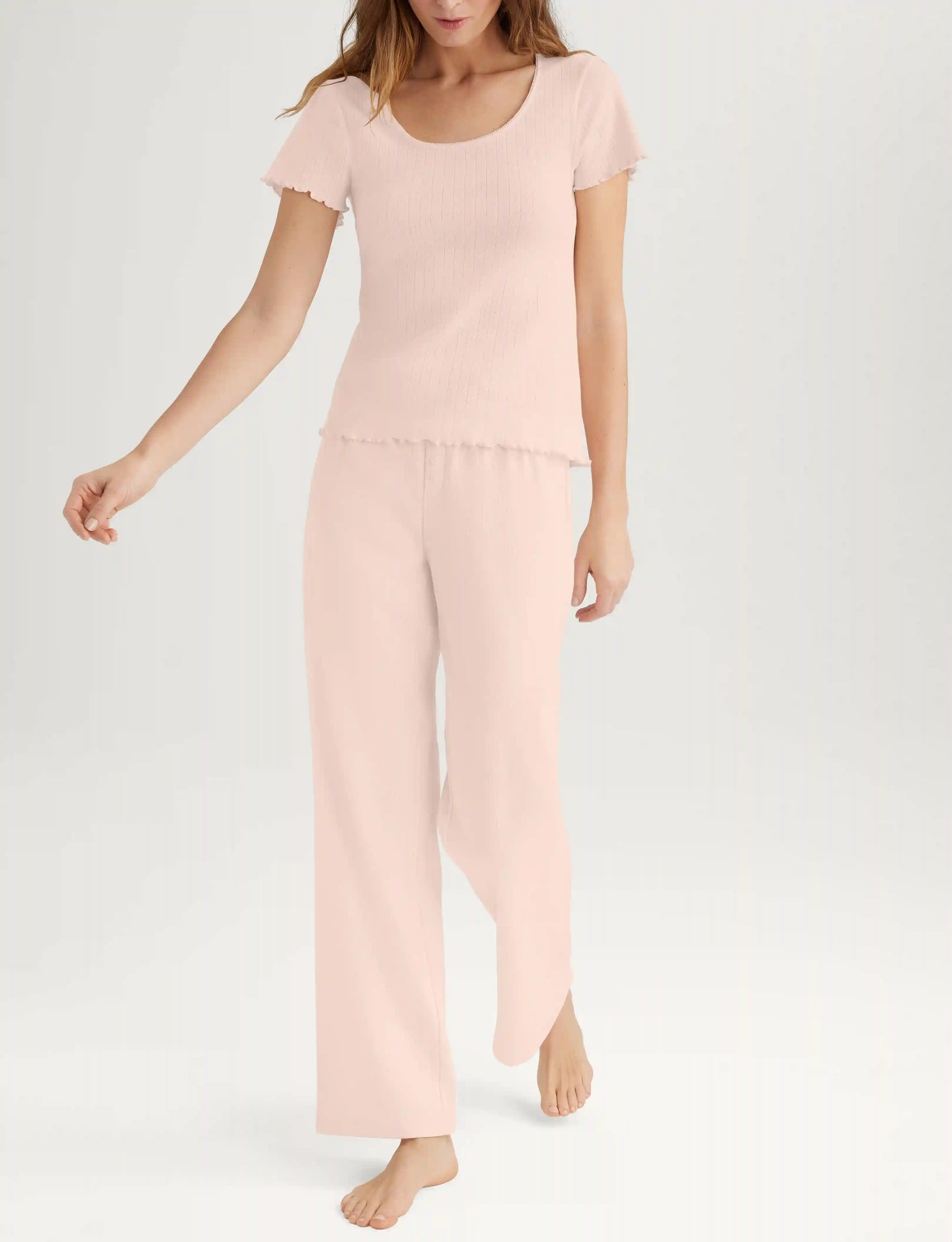Women's Cotton Pointelle Rib Tee & Pant Set