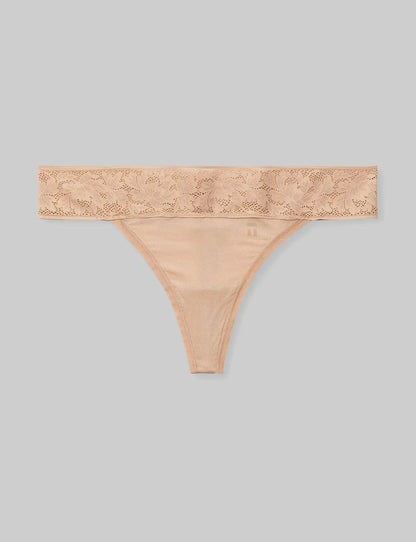 Women's Cool Cotton Thong, Lace Waist