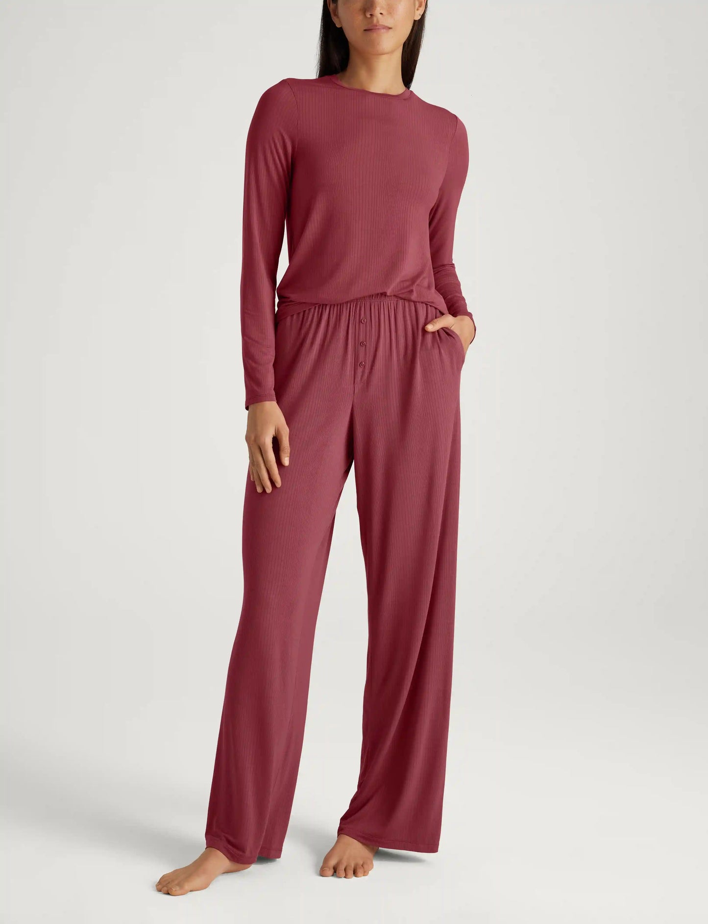 Women's Second Skin Luxe Rib Long Sleeve Crew Neck & Pant Set