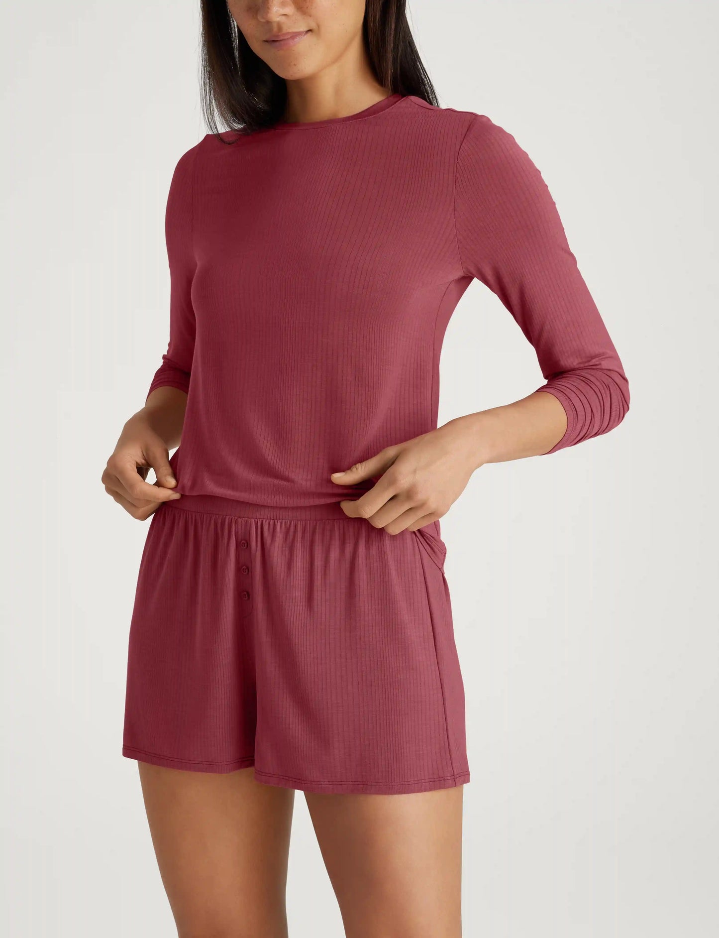 Women's Second Skin Luxe Rib Long Sleeve Crew Neck & Short Set
