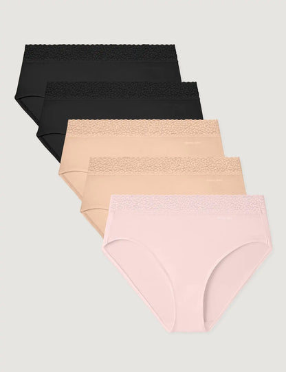 Women's Second Skin High-Rise Brief, Lace Waist (5-Pack)