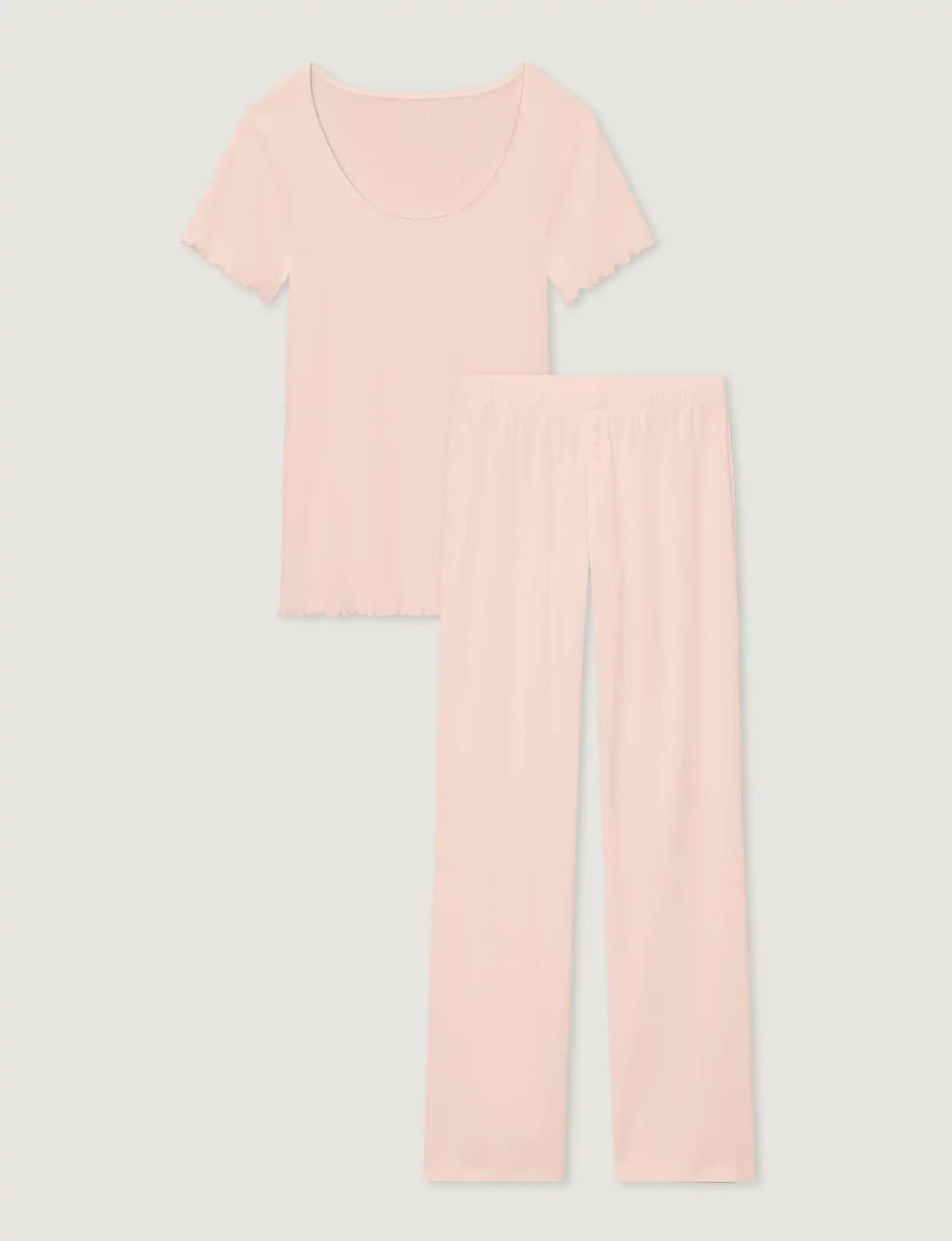 Women's Cotton Pointelle Rib Tee & Pant Set