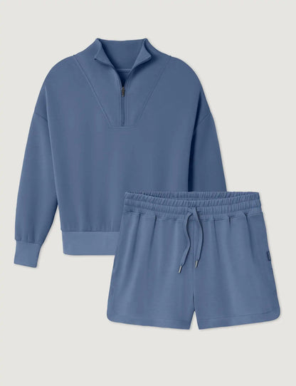 Women's Luxe Traveler Knit Quarter Zip & Mid-Rise Short Set