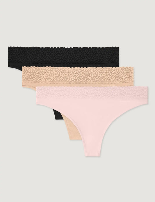 Women's Second Skin Thong, Lace Waist (3-Pack)