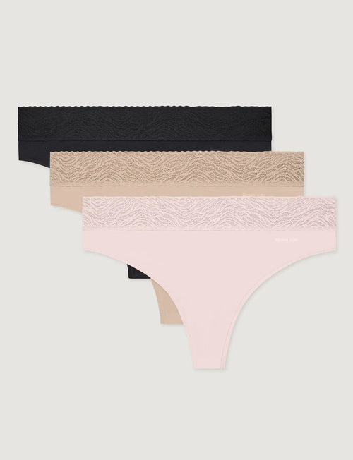 Women's Cool Cotton Thong, Lace Waist (3-Pack)