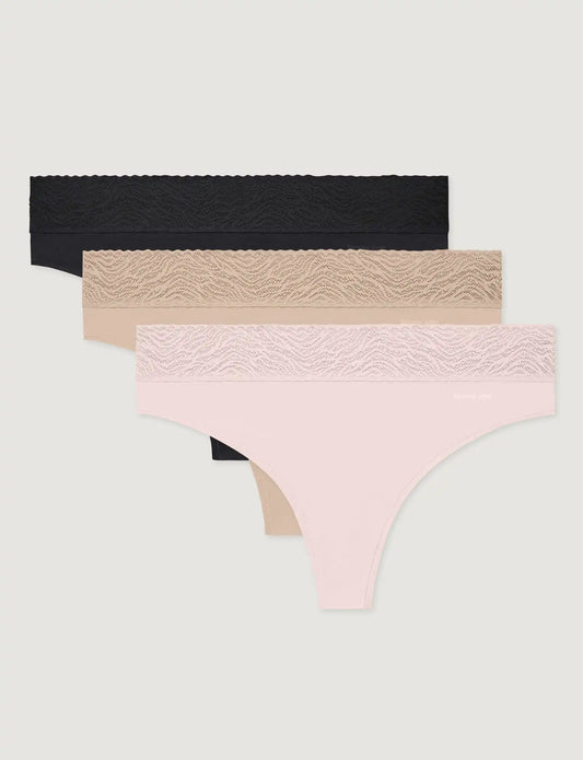 Women's Cool Cotton Thong, Lace Waist (3-Pack)