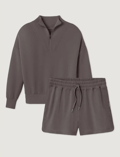 Women's Luxe Traveler Knit Quarter Zip & Mid-Rise Short Set