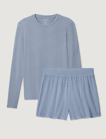 Women's Second Skin Luxe Rib Long Sleeve Crew Neck & Short Set