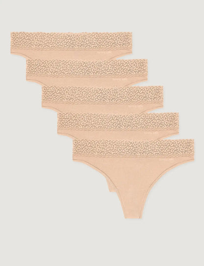 Women's Second Skin Thong, Lace Waist (5-Pack)