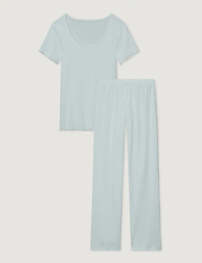 Women's Cotton Pointelle Rib Tee & Pant Set