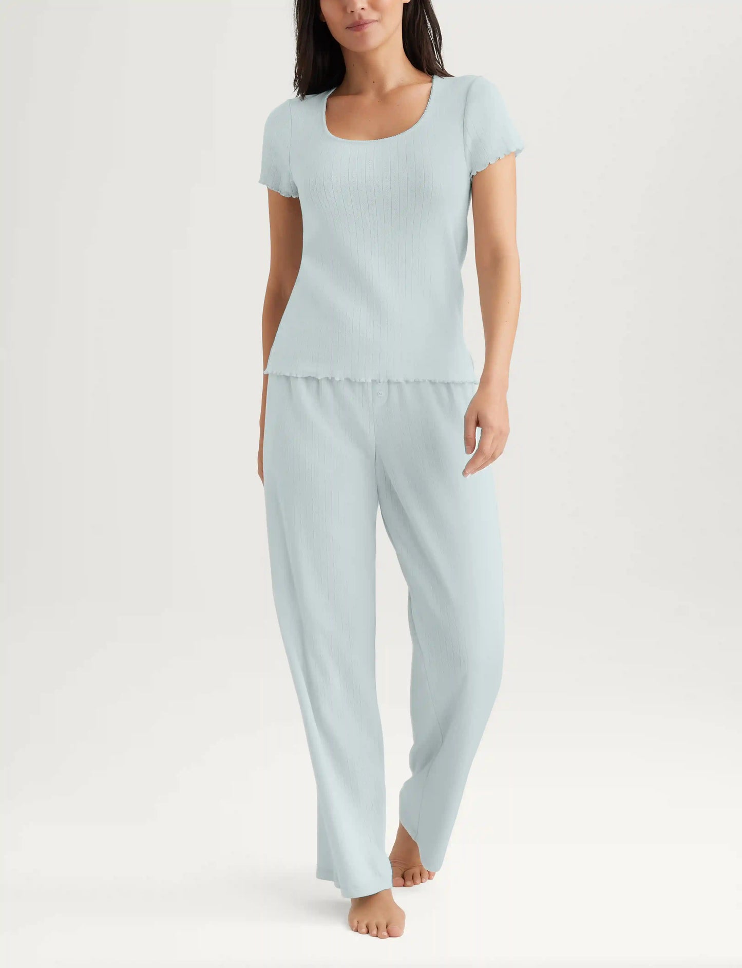 Women's Cotton Pointelle Rib Tee & Pant Set