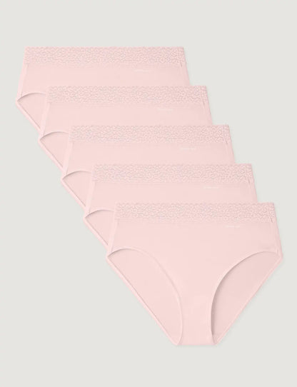 Women's Second Skin High-Rise Brief, Lace Waist (5-Pack)