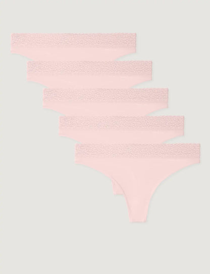Women's Second Skin Thong, Lace Waist (5-Pack)