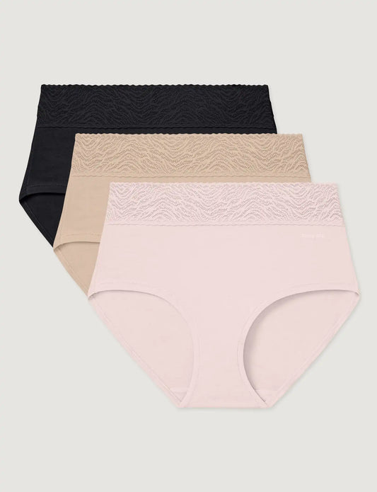 Women's Cool Cotton High Rise Brief, Lace Waist (3-Pack)