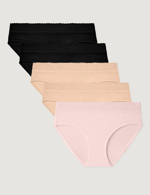 Women's Second Skin Brief, Lace Waist (5-Pack)