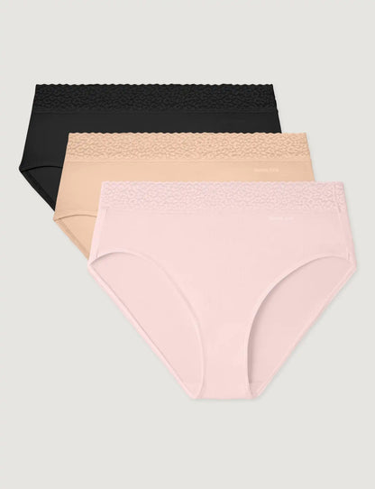 Women's Second Skin High-Rise Brief, Lace Waist (3-Pack)