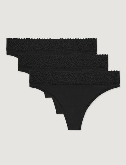 Women's Second Skin Thong, Lace Waist (3-Pack)