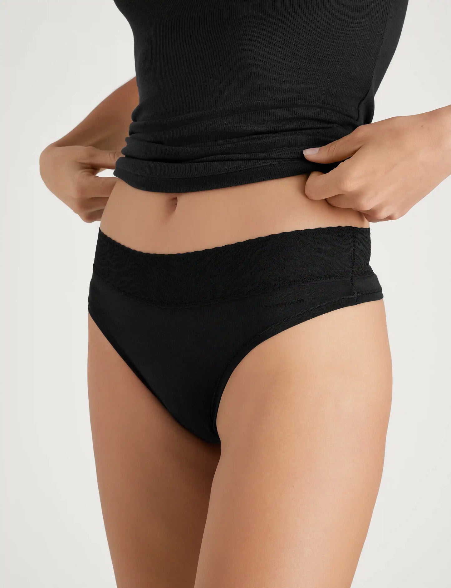 Women's Cool Cotton Thong, Lace Waist